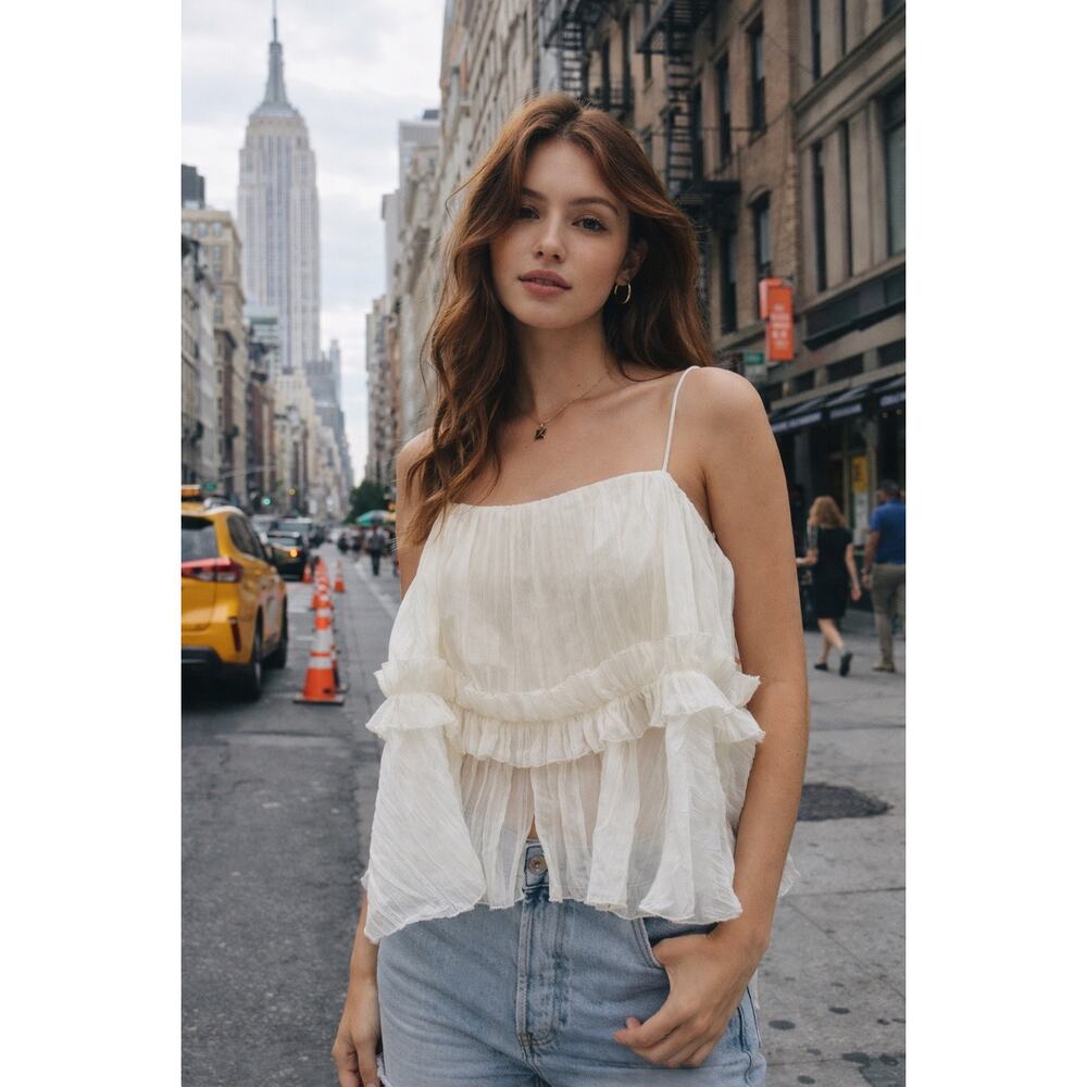 Urban Revivo Off White Ruffle Crop Top XS
